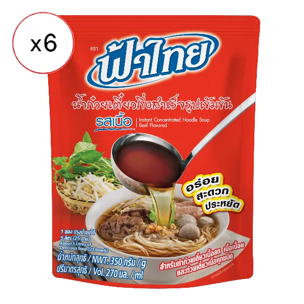 ฟ้าไทย น้ำก๋วยเตี๋ยว รสเนื้อ 350 ก. x 6