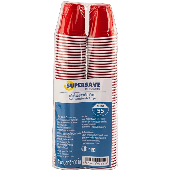 ซุปเปอร์เซฟ แก้วช็อตพลาสติก สีแดง 55 มล. x 100 