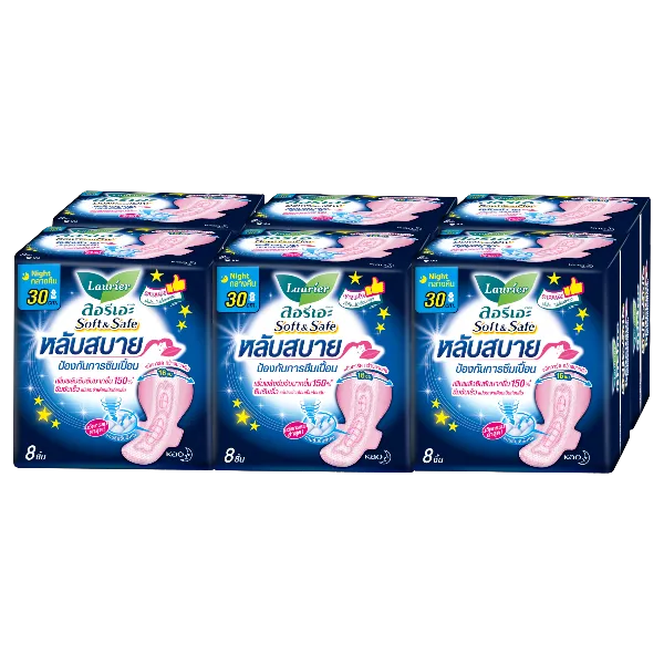 ลอรีเอะ ซอฟท์แอนด์เซฟ ไนท์ ผ้าอนามัย 30 ซม. 8 ชิ้น x 6