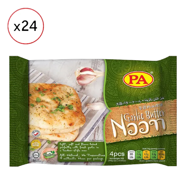 พีเอ แผ่นแป้งนานรสเนยกระเทียมแช่แข็ง 4 ชิ้น 300 ก. x 24 