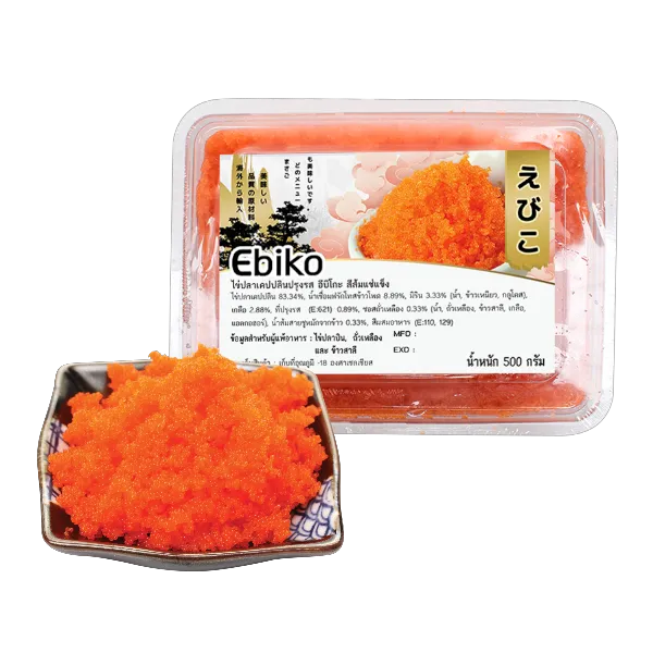 คิงมารีนฟู้ดส์ ไข่ปลาเคปปลินเอบิโกะปรุงรสสีส้มแช่แข็ง 500 ก.