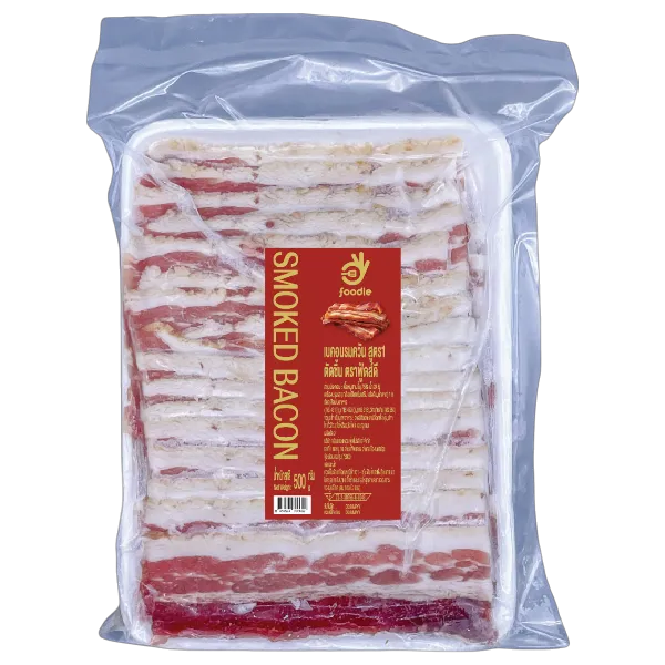 ฟู้ดส์ดี เบคอนรมควันสูตร 1 ตัดชิ้นแช่แข็ง 500 ก.