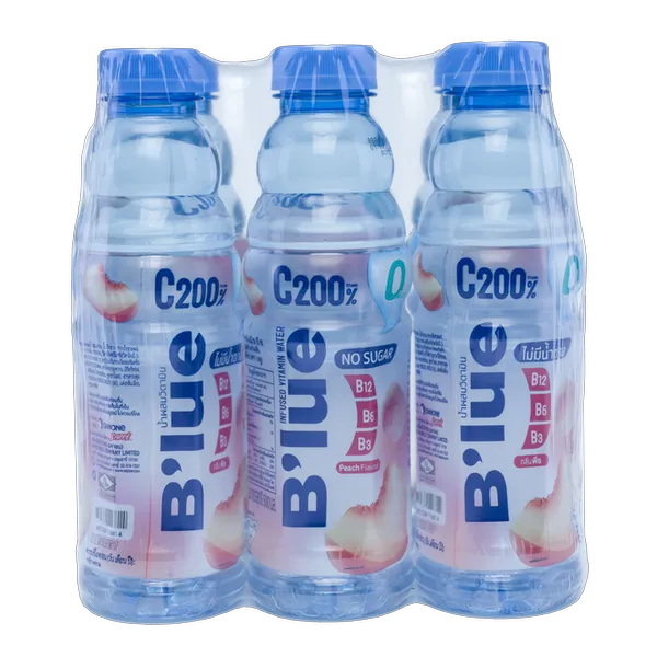 บลู เครื่องดื่มวิตามินวอเตอร์ กลิ่นพีช สูตรไม่มีน้ำตาล 500 มล. x 6