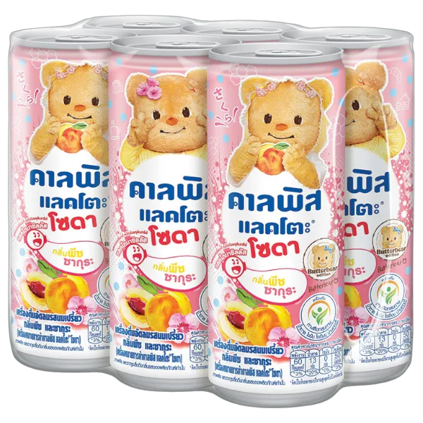 คาลพิสแลคโตะ เครื่องดื่มน้ำอัดลมผสมนมเปรี้ยวโซดา ซากูระ พีช 245 มล. x 6