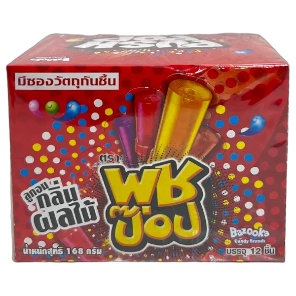 พุชป๊อป อมยิ้มแท่ง รสผลไม้ ส้ม องุ่น สตรอว์เบอร์รี โคล่า 14 ก. x 12