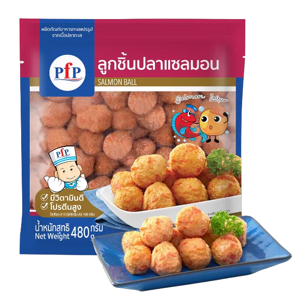 พีเอฟพี ลูกชิ้นปลาแซลมอนแช่แข็ง 480 ก.