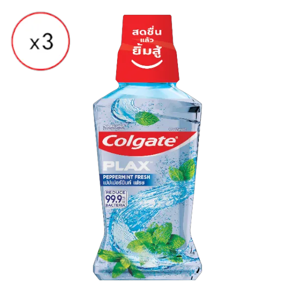 คอลเกต น้ำยาบ้วนปาก พลักซ์ เปปเปอร์มิ้นท์ 250 มล. x 3