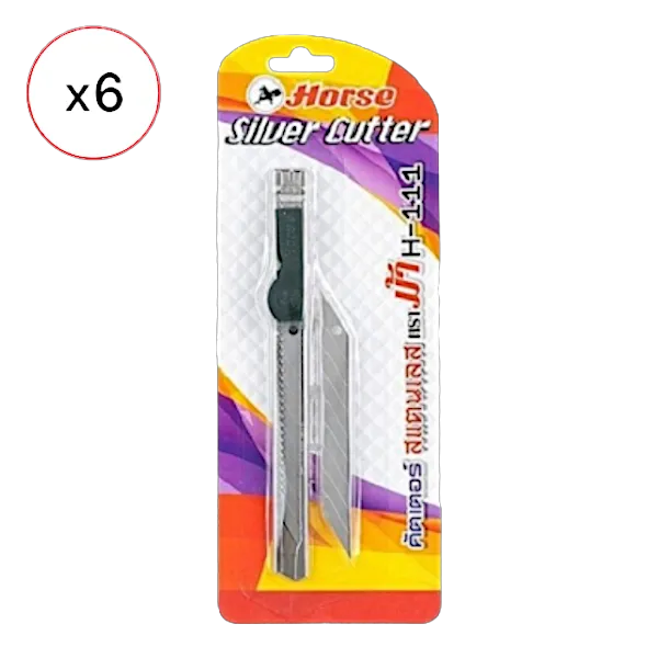 ตราม้า มีดคัตเตอร์สเตนเลส ซิลเวอร์ พร้อมใบมีดสำรอง x 6