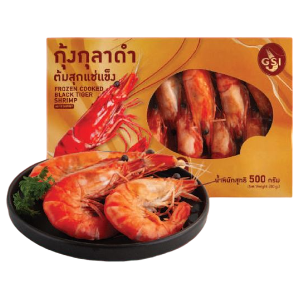 กุ้งกุลาดำต้มสุกแช่แข็ง ขนาด 21-30 ตัว/กก. แพ็ค 500 ก.