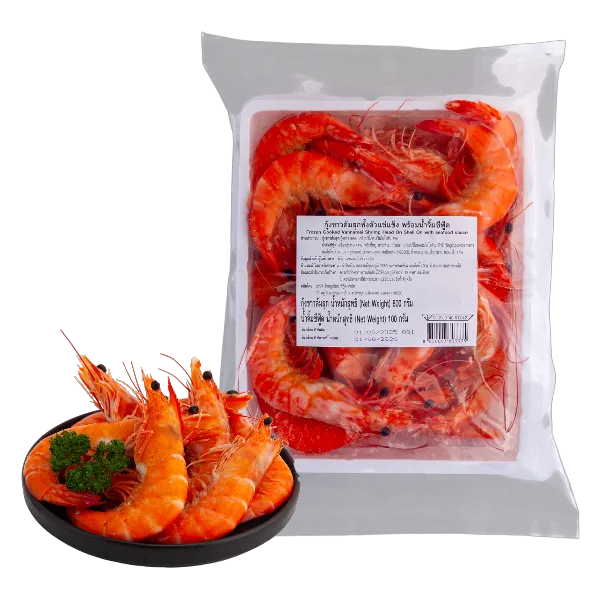 กุ้งขาวต้มสุกทั้งตัวแช่แข็ง พร้อมน้ำจิ้มซีฟู้ด แพ็ค 1 กก.