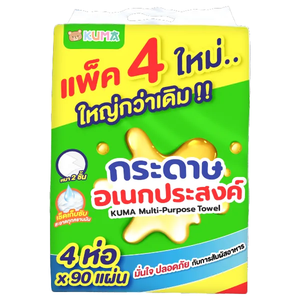 คุมะ กระดาษทิชชู่อเนกประสงค์ 90 แผ่น x 4