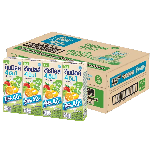 ดัชมิลล์ นมยูเอชที โยเกิร์ตพร้อมดื่ม สูตรน้ำตาลน้อย รสผลไม้รวม 165 มล. x 48