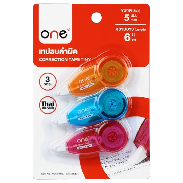 วัน เทปลบคำผิด 5 มม. x 6 ม. คละสี รุ่น W961 x 3