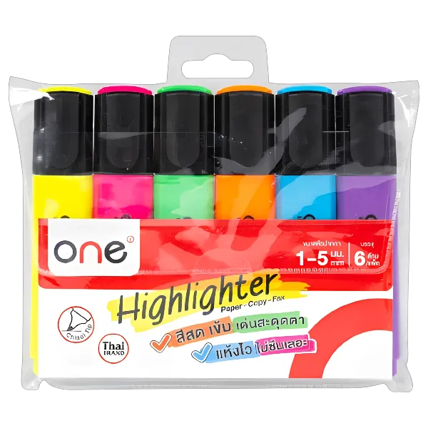 วัน ปากกาเน้นข้อความ MULTICOL คละสี x 6