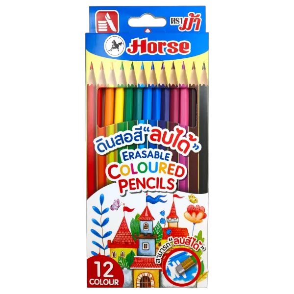 ตราม้า ดินสอสีไม้ยาวลบได้ 12 สี