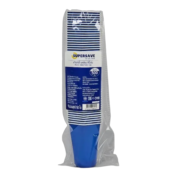 ซุปเปอร์เซฟ แก้วปาร์ตี้ 6 เหลี่ยม สีน้ำเงิน 500 มล. x 50