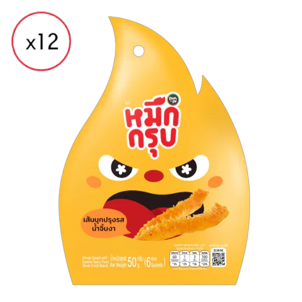 หมึกกรุบ บุกปรุงรส สูตรน้ำจิ้มงา 50 ก. 6 ซอง x 12