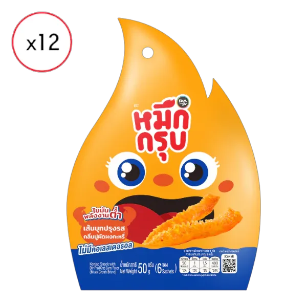 หมึกกรุบ บุกปรุงรส สูตรผัดผงกะหรี่ 50 ก. 6 ซอง x 12