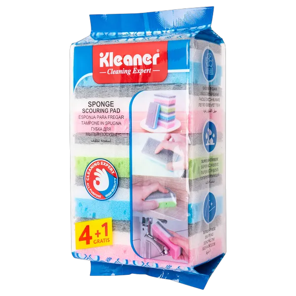 คลีนเนอร์ ฟองน้ำล้างจาน 9 x 3 ซม. 5 ชิ้น คละสี รุ่น GSH002
