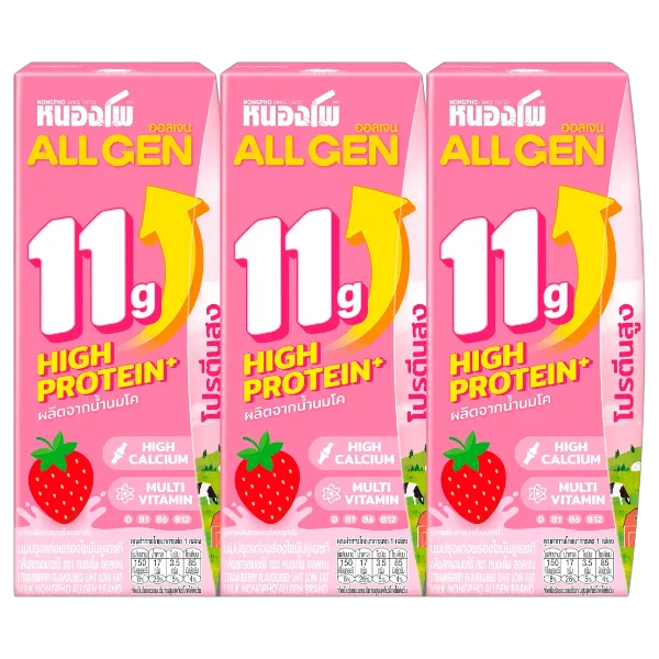 หนองโพ ออลเจน นมยูเอชที กลิ่นสตรอว์เบอร์รี่ 180 มล. x 3