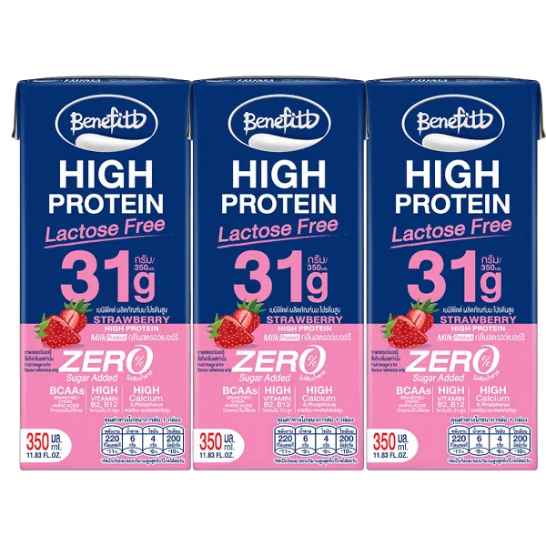เบนิฟิตต์ ไฮโปรตีน กลิ่นสตรอเบอร์รี 350 มล. x 3